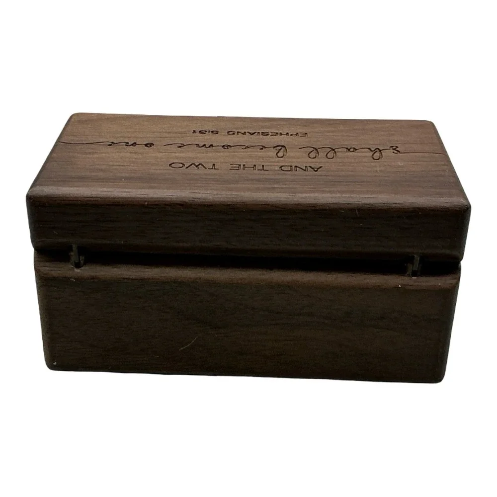 Walnut Wood Wedding Ring Box Ephesians 5:31 Religious Scripture Engraved Brown